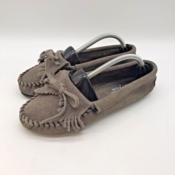 Minnetonka 4011 Kilty Plus Grey Moccasins Women's 6 Suede Leather Nub Sole Shoes - Picture 3 of 10